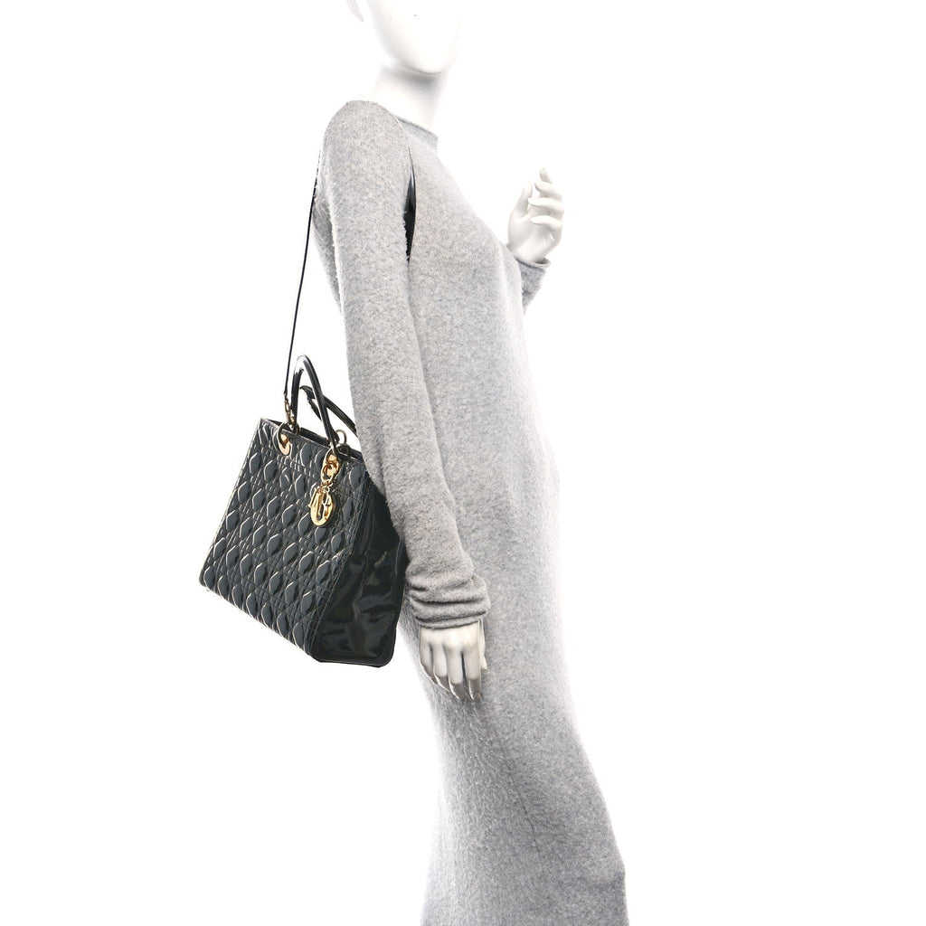 Christian Dior Patent Cannage Large Lady Dior Black