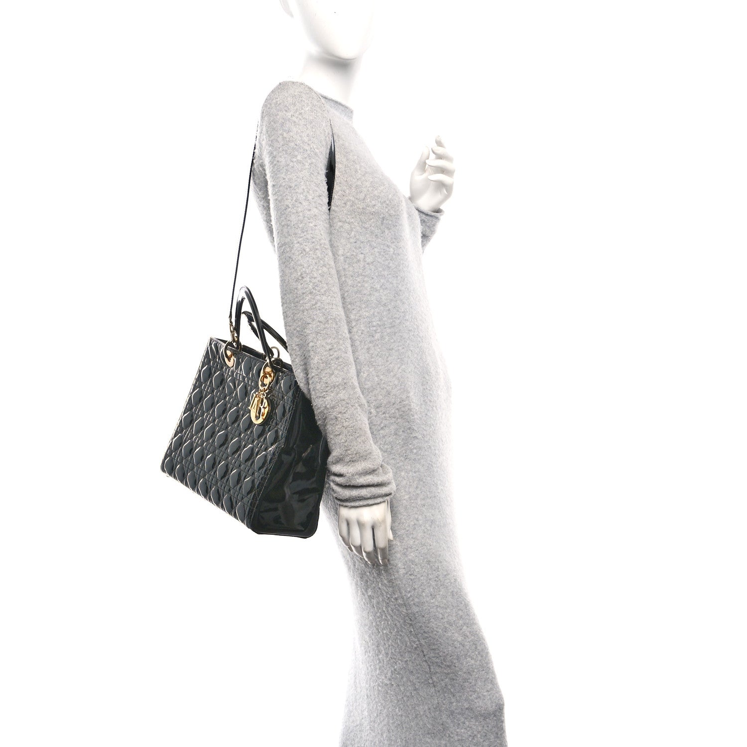 Christian Dior Patent Cannage Large Lady Dior Black