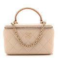 Chanel Lambskin Quilted Small Top Handle Vanity Case With Chain Beige