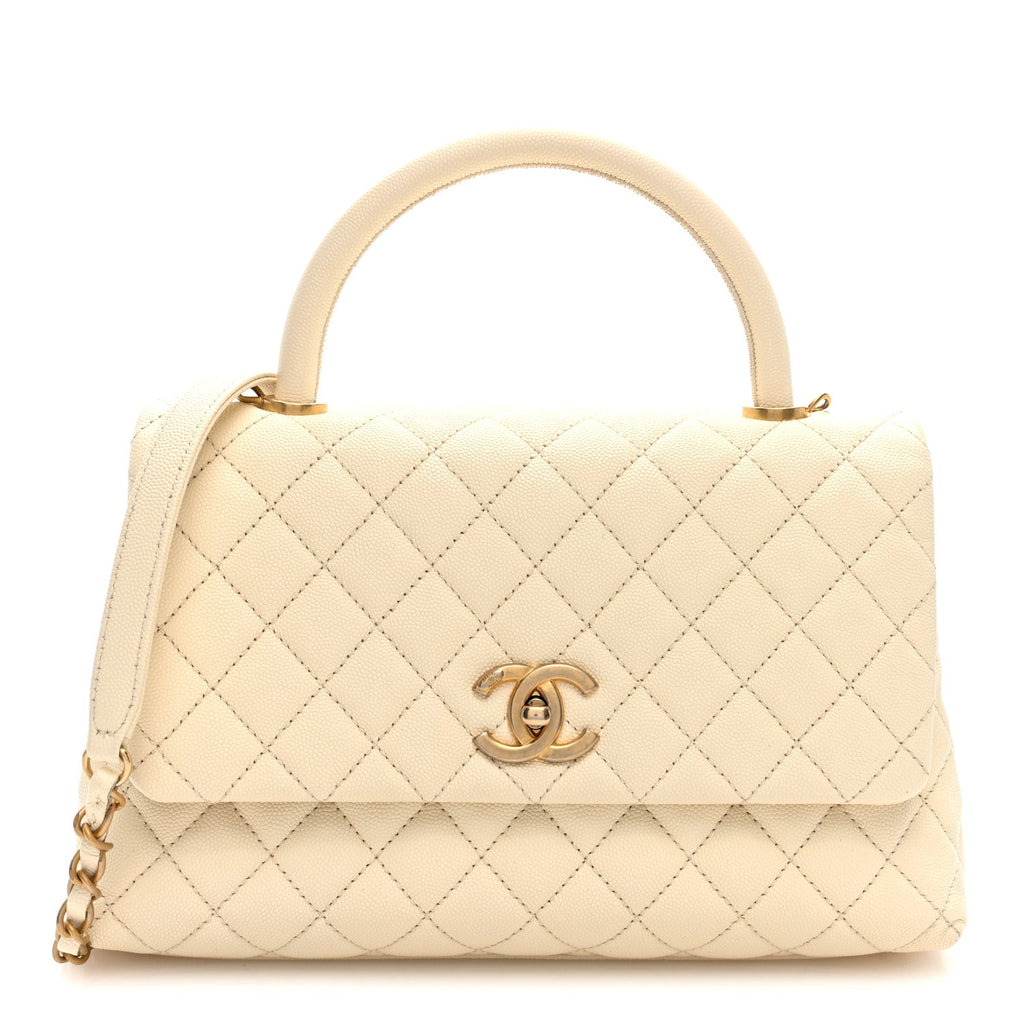Chanel Caviar Quilted Small Coco Handle Flap White