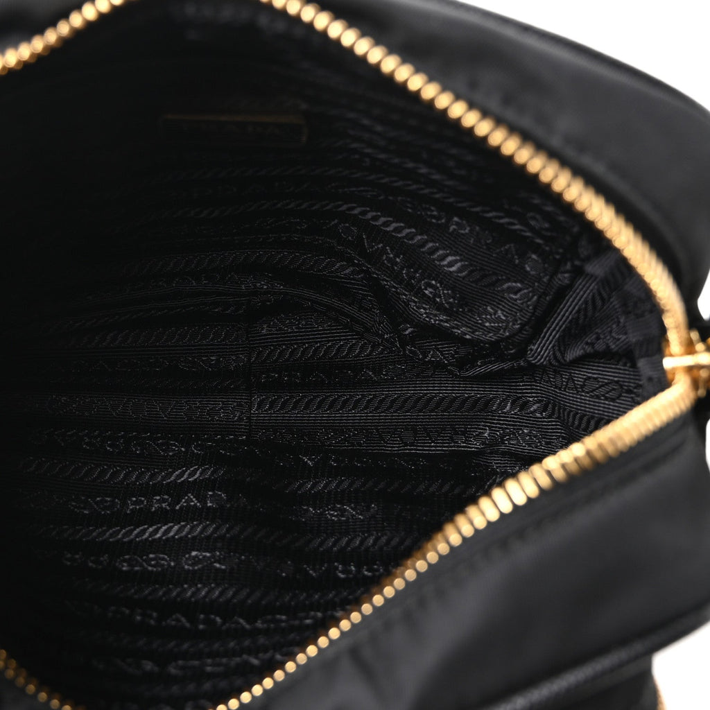 Prada Nylon Vela Saffiano Double Zip Crossbody Black