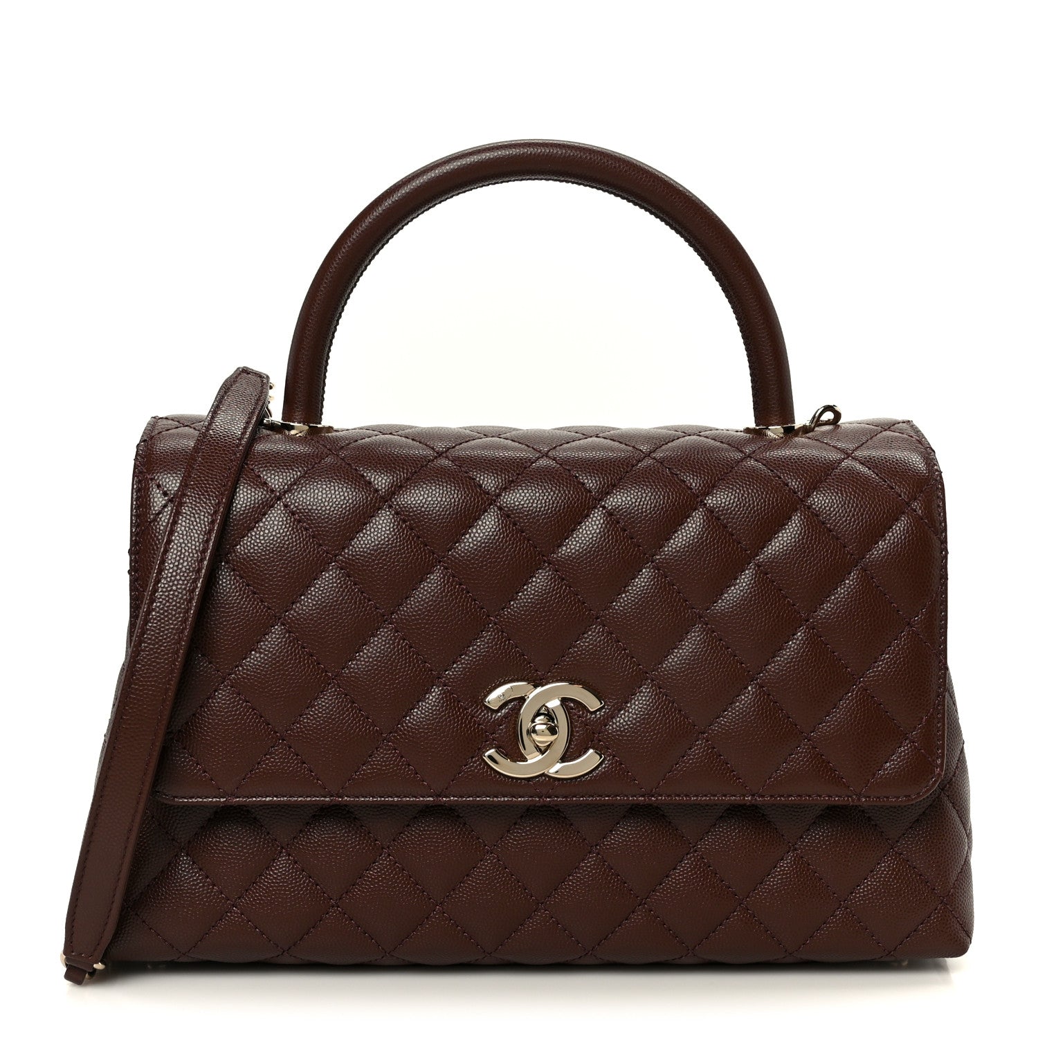 Chanel Caviar Quilted Small Coco Handle Flap Dark Brown