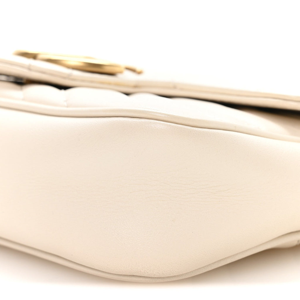 Gucci Calfskin Matelasse Super Mini GG Marmont Shoulder Bag White