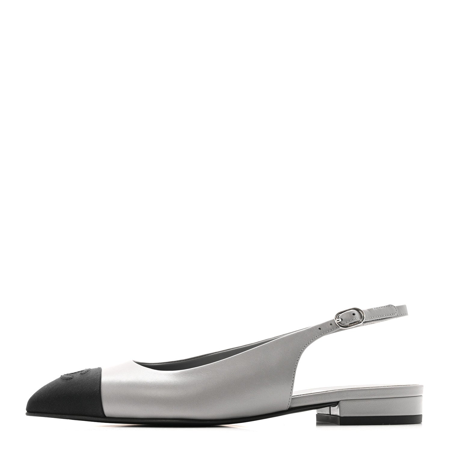 Goatskin Grosgrain Pointed Toe CC Slingback Flats 36.5 Gray Black