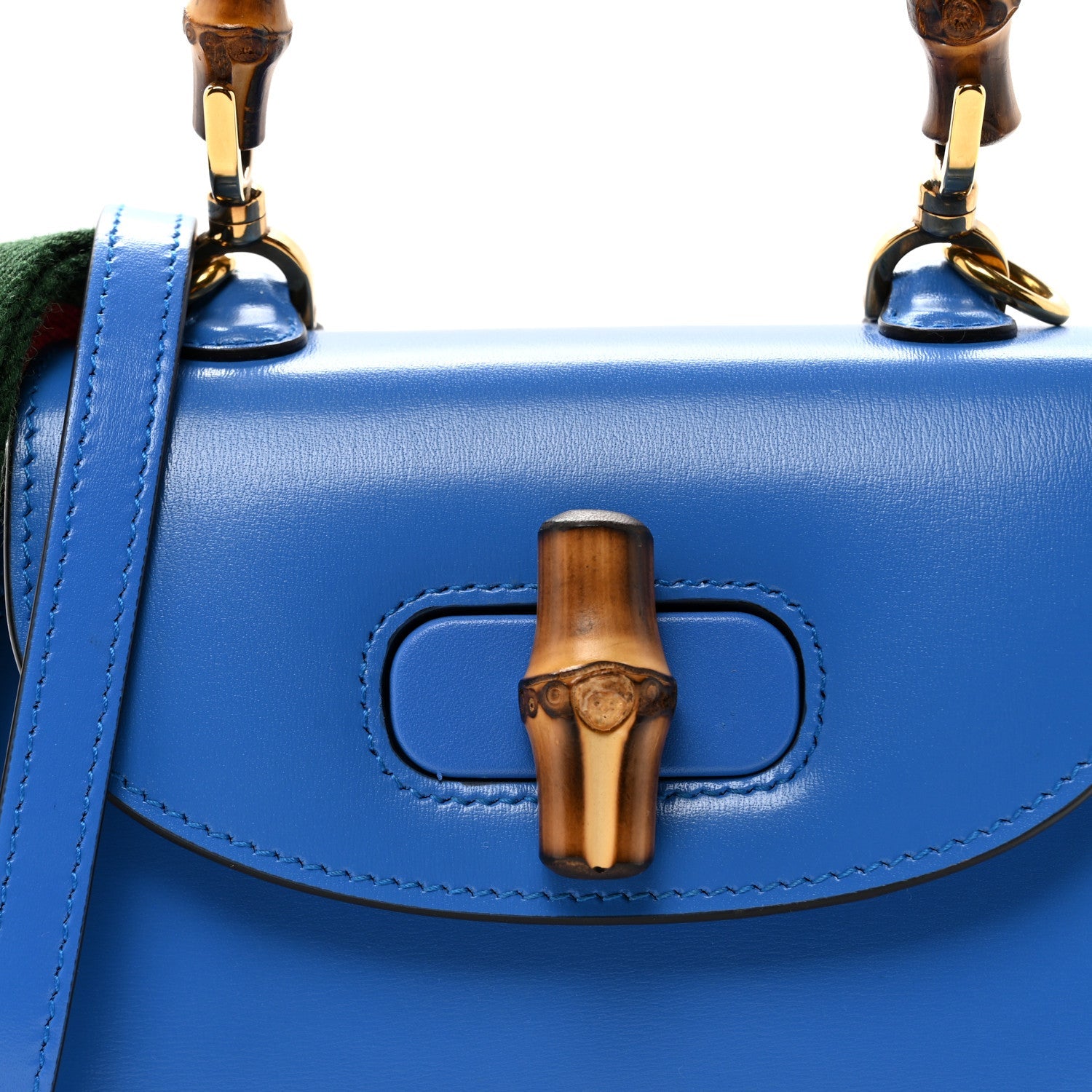 Gucci Boarded Dyana Lux Calfskin Web Mini Bamboo 1947 Top Handle Bag Blue