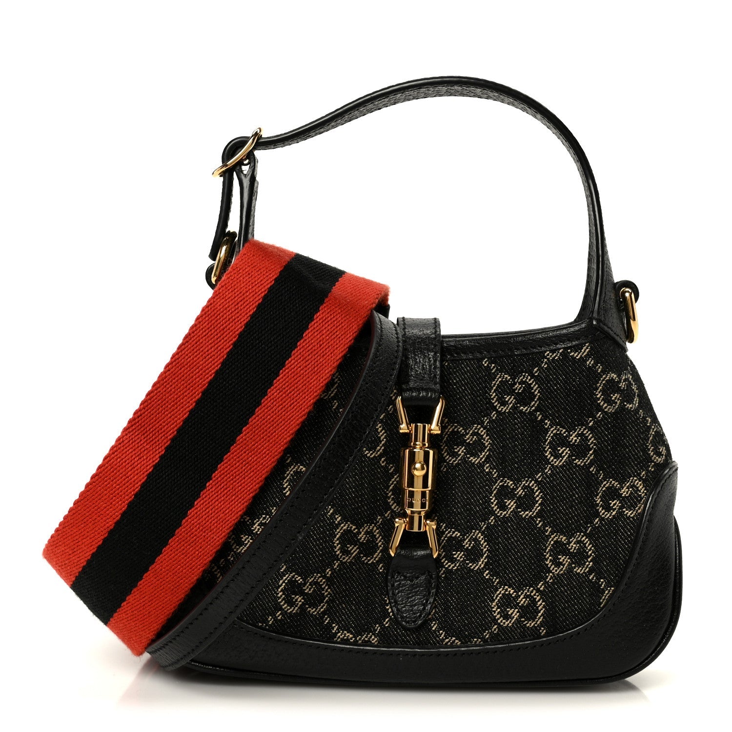 Gucci Jacquard Denim GG Monogram Small Jackie 1961 Hobo Black Ivory
