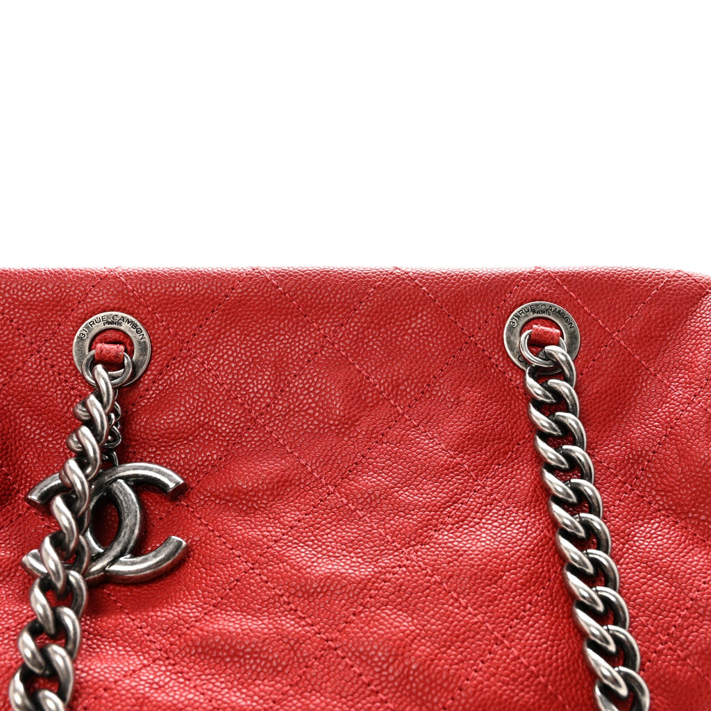 Chanel Caviar Quilted Frame CC Shopping Tote Red