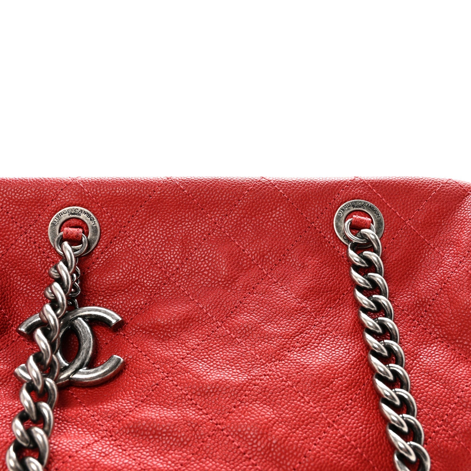 Chanel Caviar Quilted Frame CC Shopping Tote Red