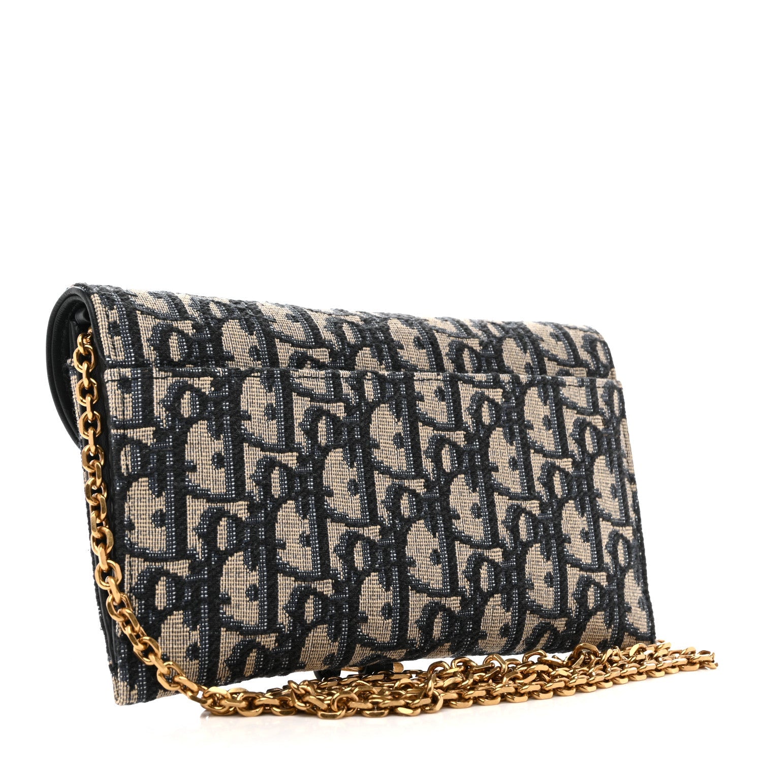Christian Dior Oblique Saddle Chain Long Wallet Blue