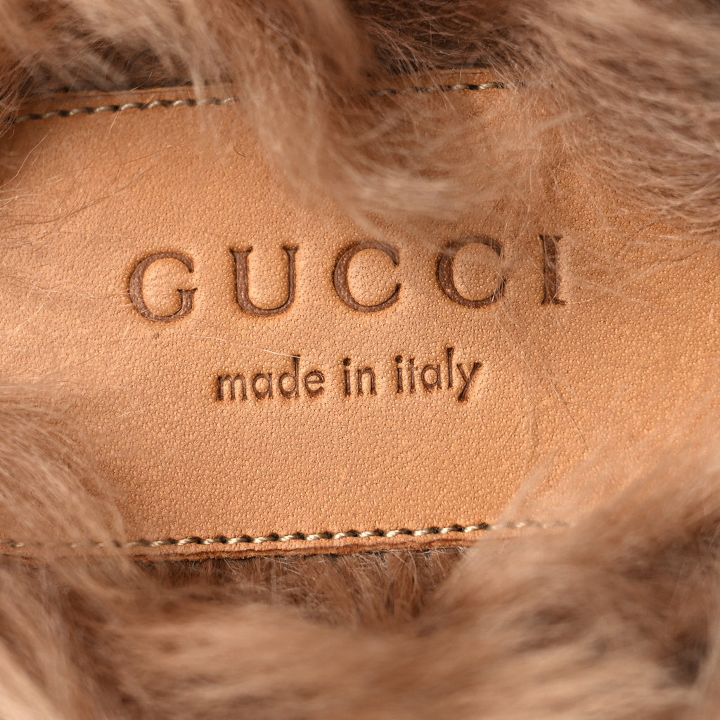 Gucci Calfskin Fur Womens Princetown Slippers 35 Black