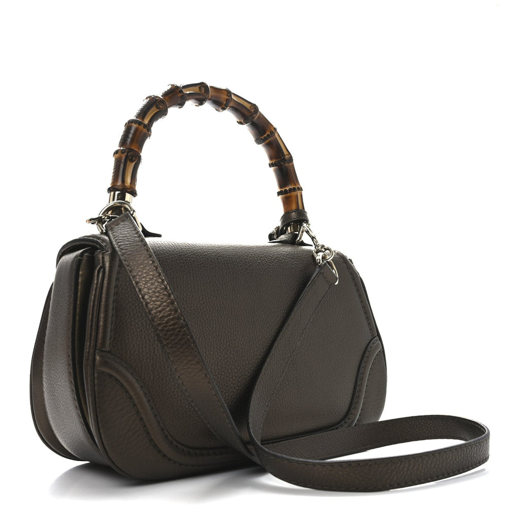Gucci Metallic Calfskin Medium New Bamboo Top Handle Bag Bronze