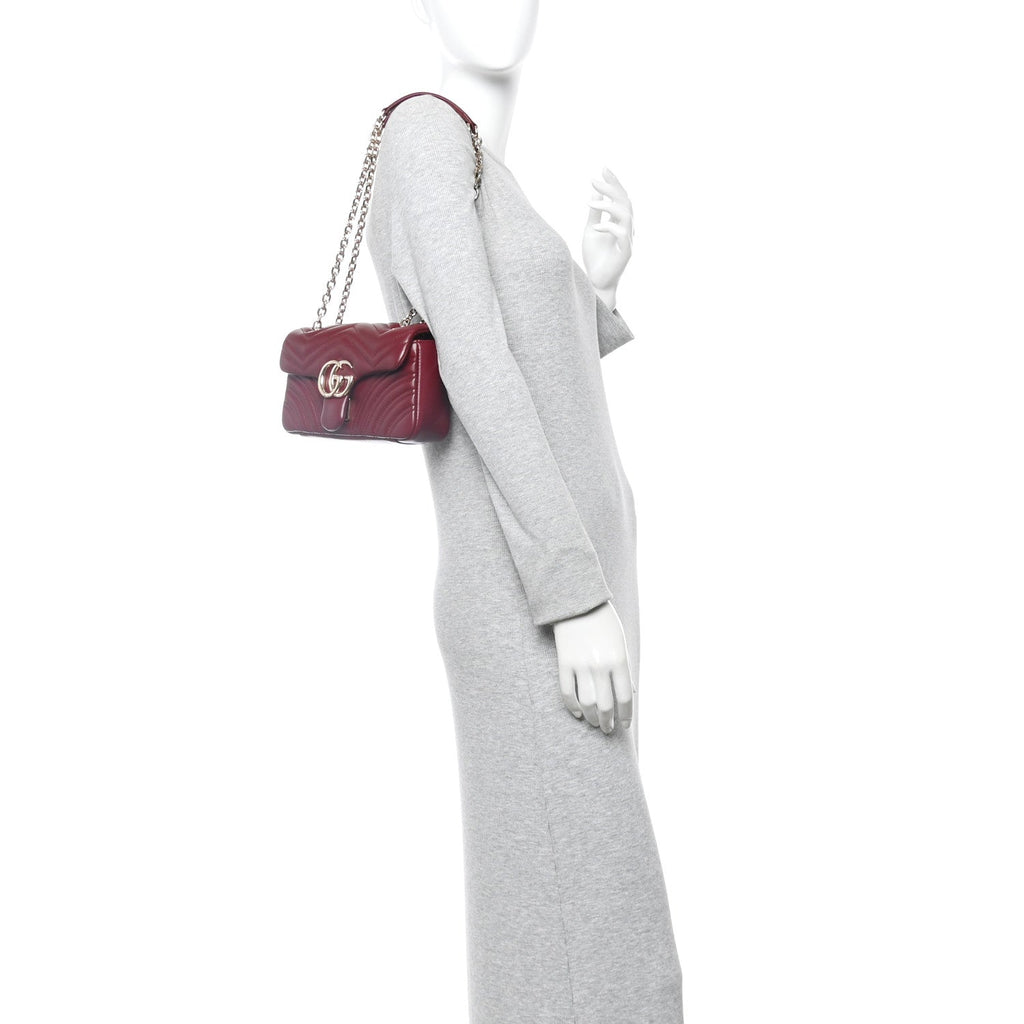 Gucci Lambskin Matelasse Small GG Marmont Shoulder Bag Rosso Ancora