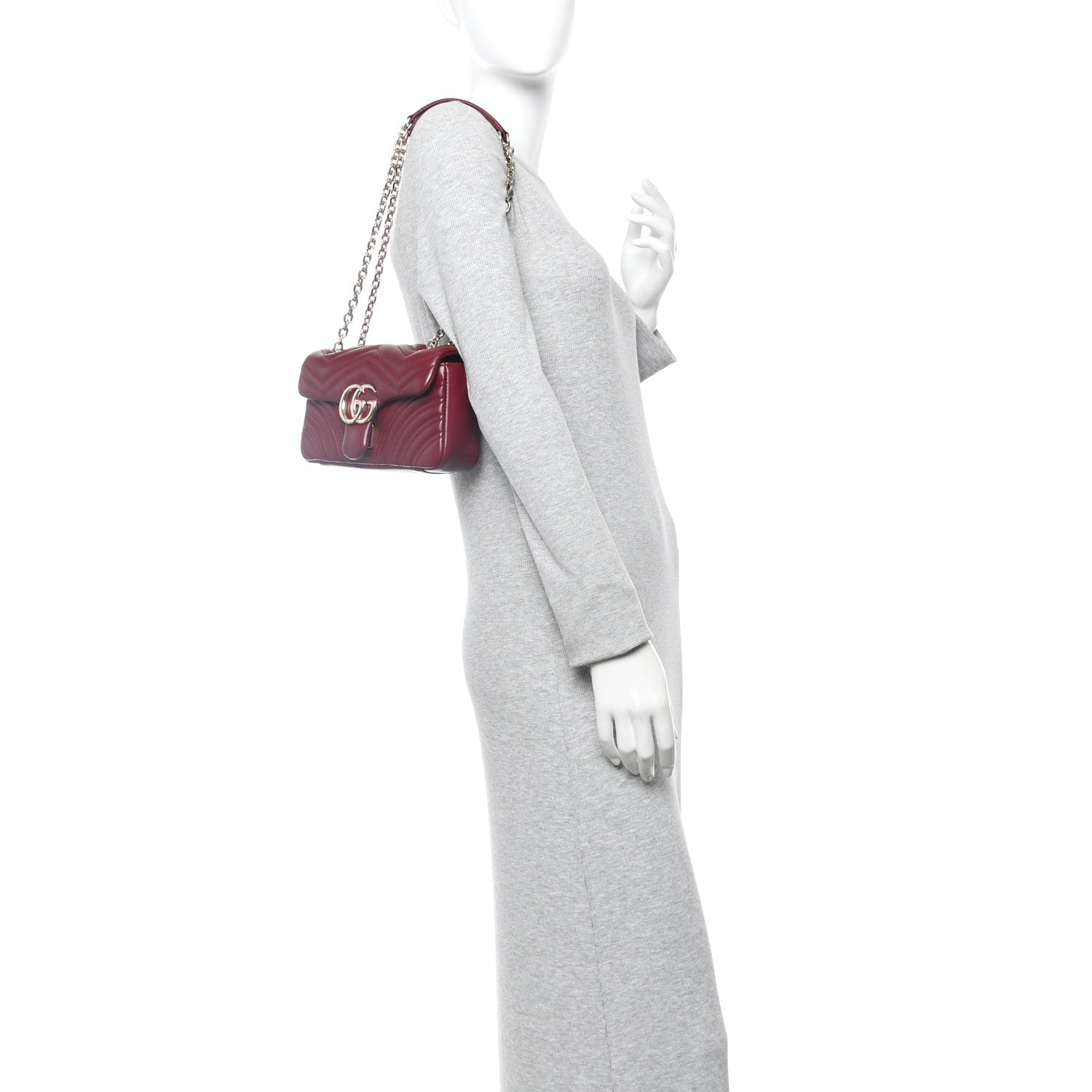 Gucci Lambskin Matelasse Small GG Marmont Shoulder Bag Rosso Ancora