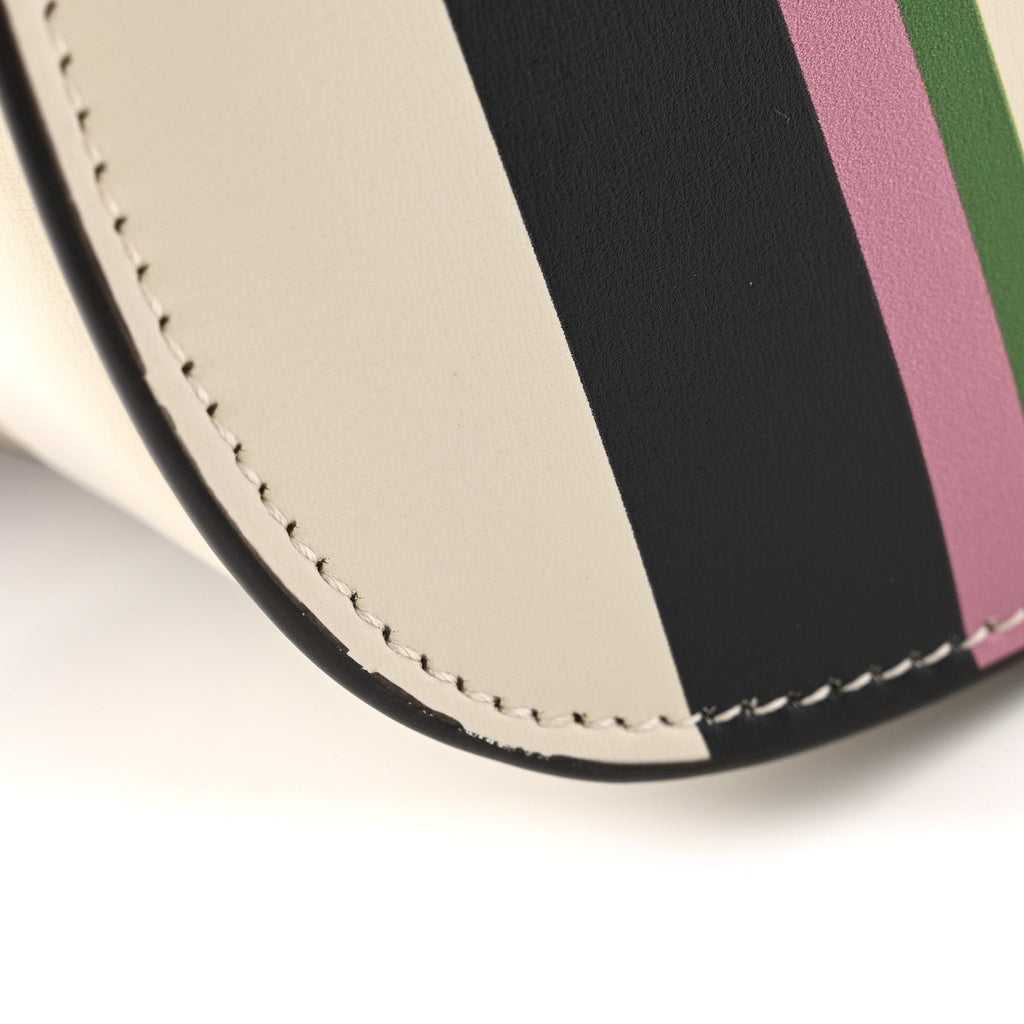 Gucci Calfskin Web Geometric Print Small Bamboo 1947 Top Handle Bag White Multicolor