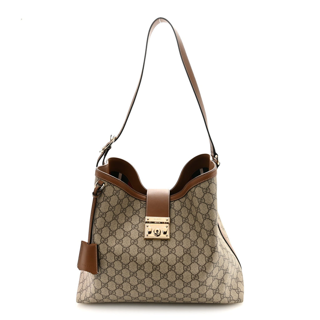 Gucci GG Icon Monogram Padlock Shoulder Bag Beige Dark Brown