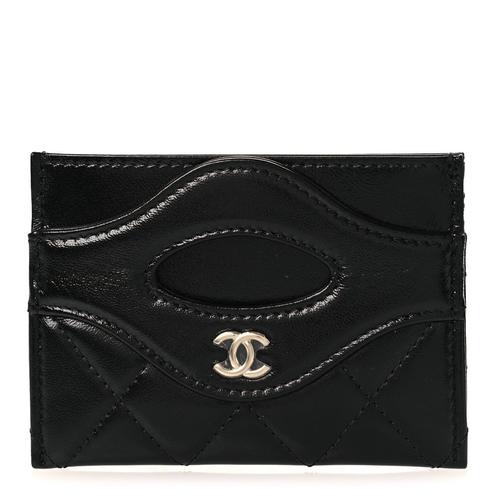 Chanel Shiny Crumpled Calfskin Quilted 31 Card Holder Black