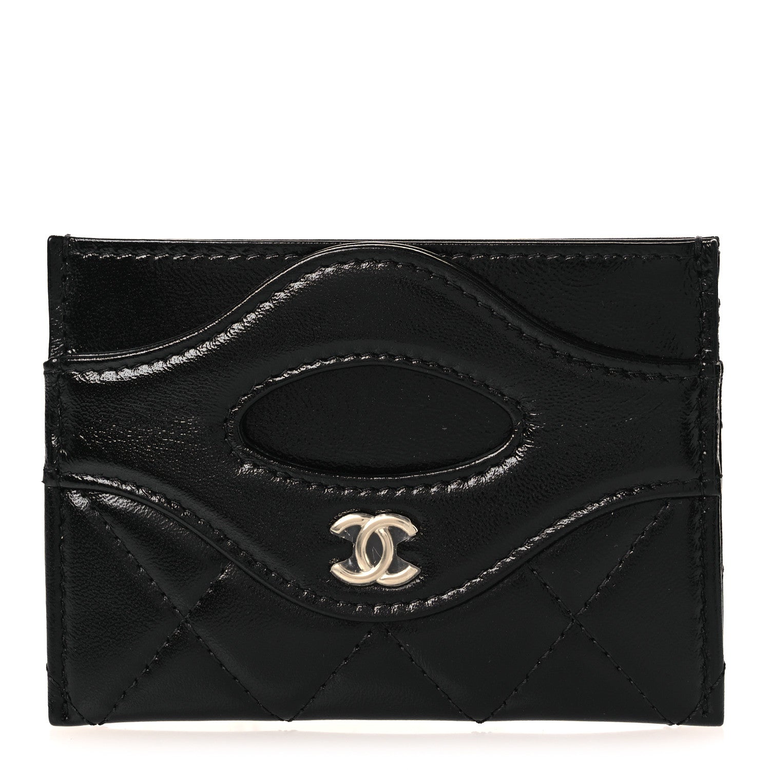 Chanel Shiny Crumpled Calfskin Quilted 31 Card Holder Black