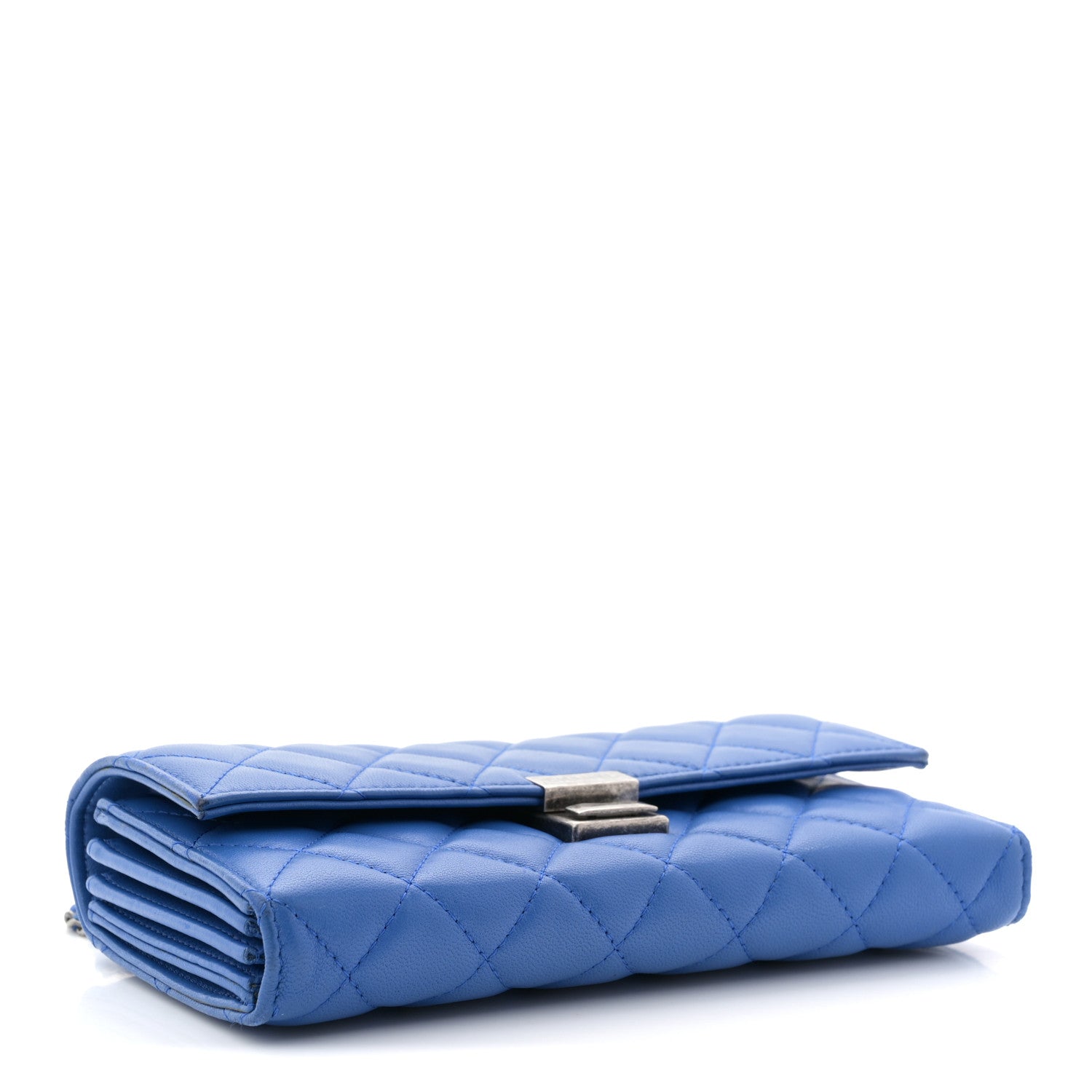 Chanel Lambskin Quilted Clutch with Chain Blue