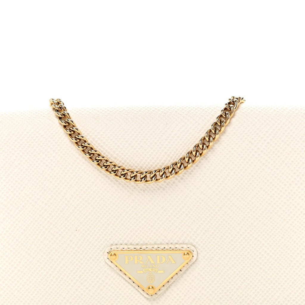 Prada Saffiano Cuir Triangle Logo Miniborse White