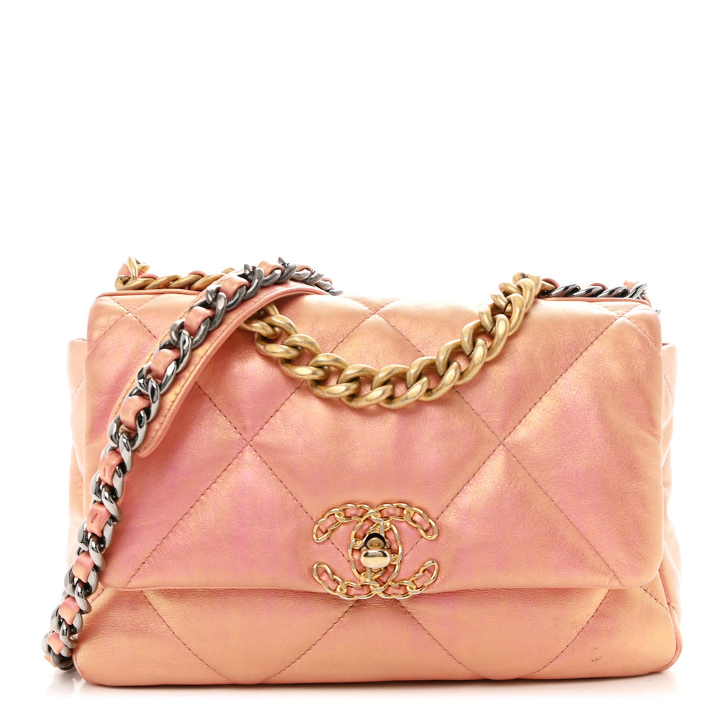 Chanel Iridescent Calfskin Quilted Medium Chanel 19 Flap Pink