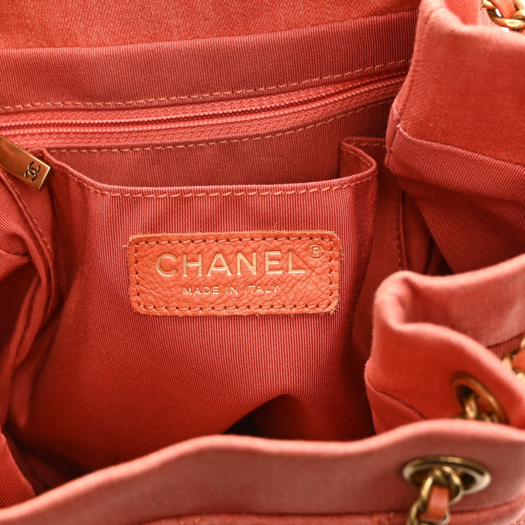 Chanel Washed Denim Quilted Small Urban Spirit Drawstring Bag Orange