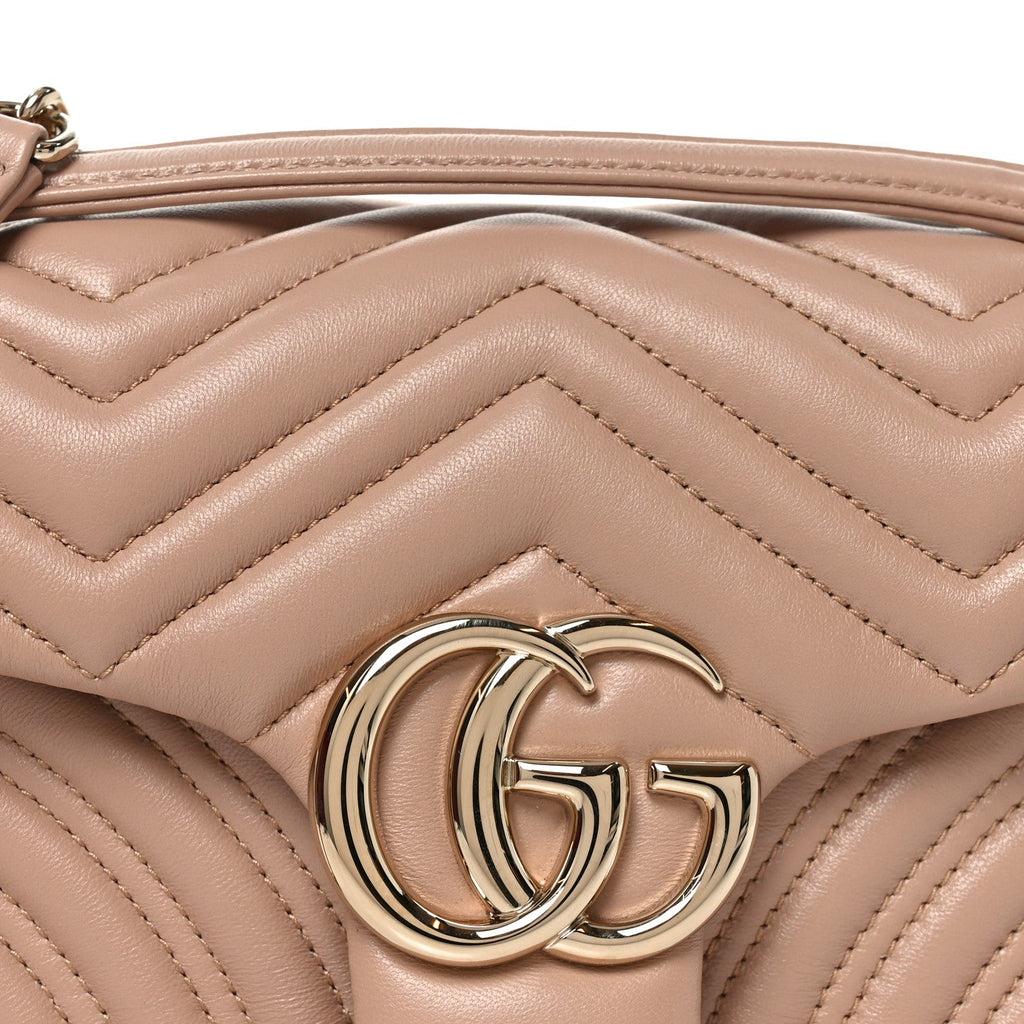 Gucci Lambskin Matelasse Medium GG Marmont Shoulder Bag Pink Beige