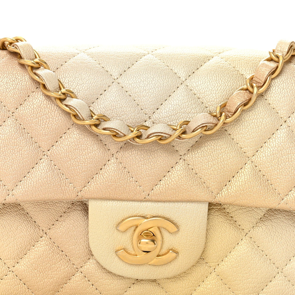 Chanel Metallic Goatskin Quilted Mini Rectangular Flap Gold
