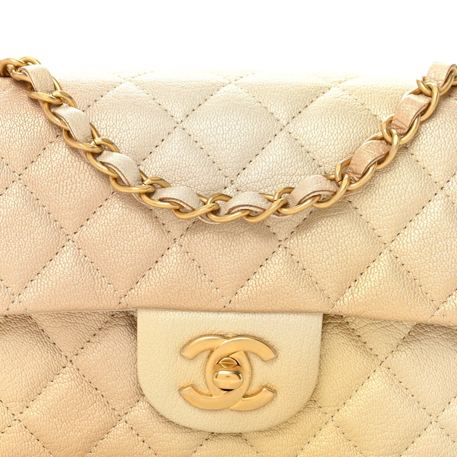 Chanel Metallic Goatskin Quilted Mini Rectangular Flap Gold
