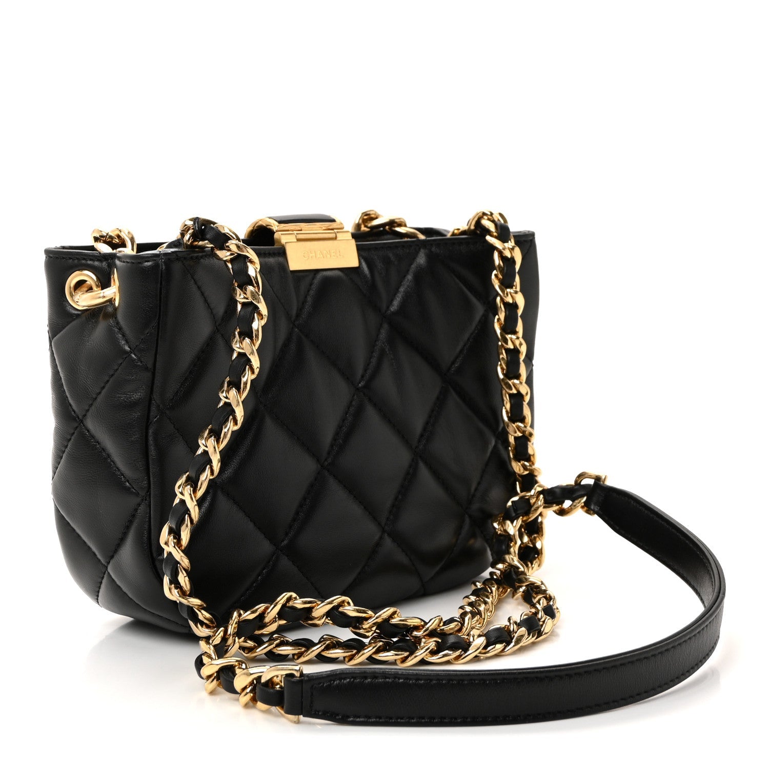 Chanel Lambskin Quilted Small Chain Hobo Black