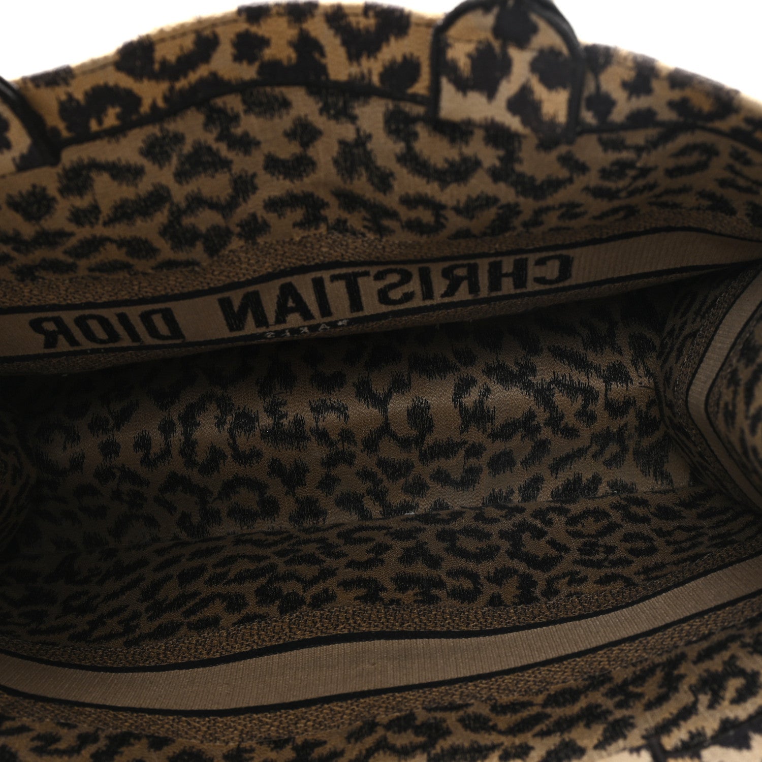 Christian Dior Canvas Mizza Embroidered Large Leopard Book Tote Beige