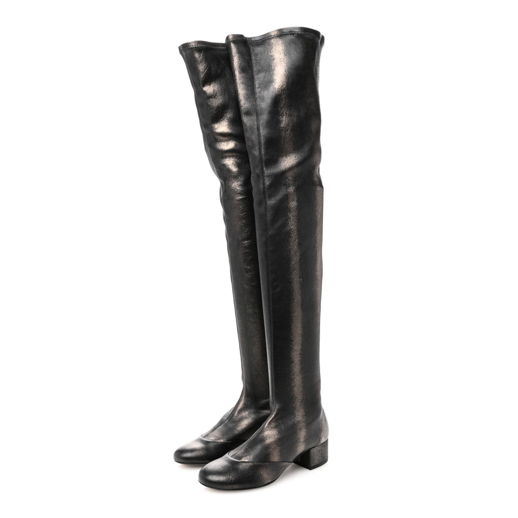 Metallic Lambskin Star Fantasy High Boots 36.5 Dark Grey