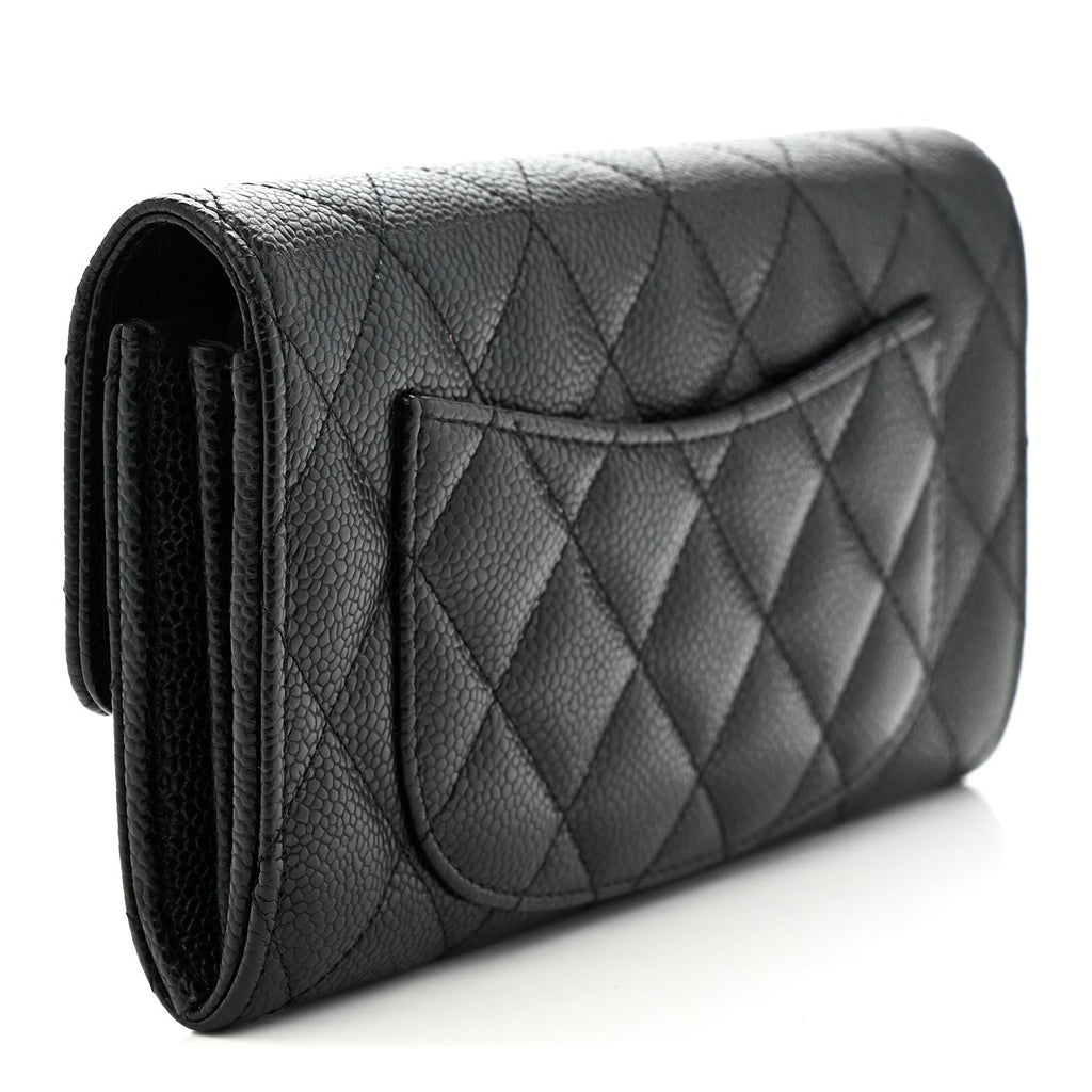 Caviar Quilted Large Gusset Flap Wallet Black