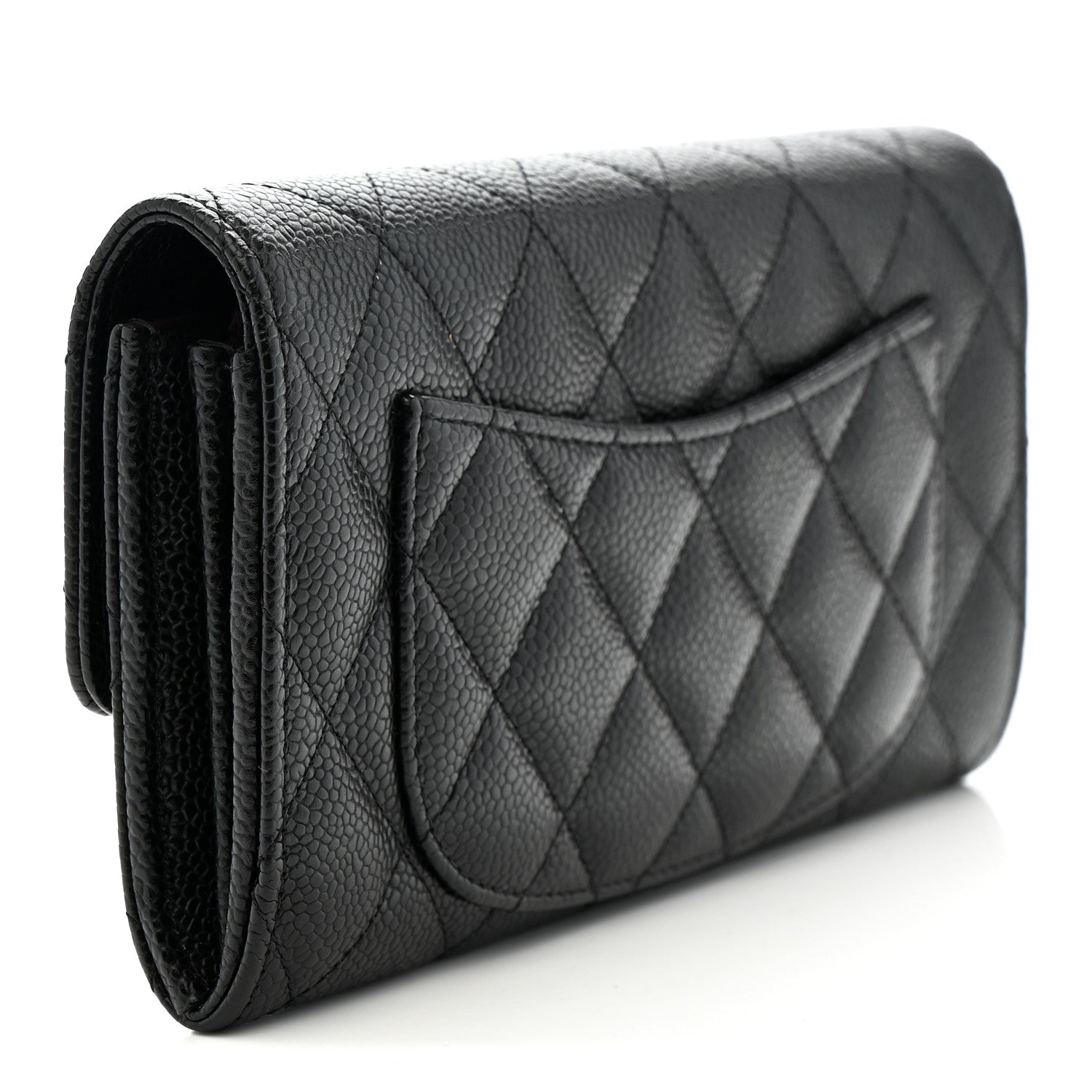 Caviar Quilted Large Gusset Flap Wallet Black