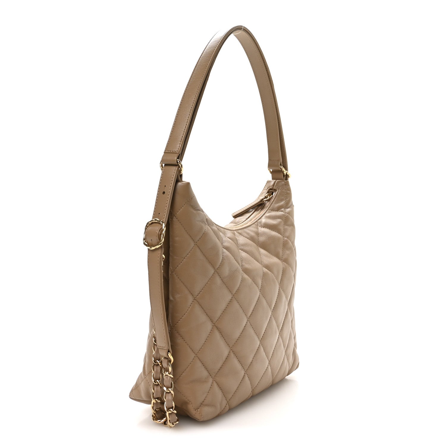 Chanel Lambskin Quilted Hobo Beige