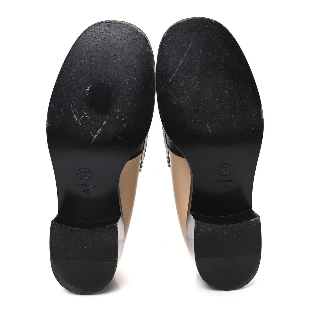 Calfskin CC Loafers 40 Black White Beige