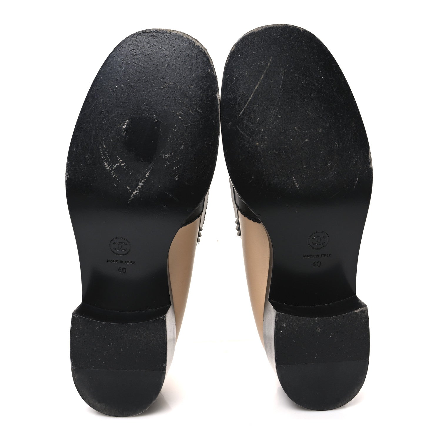 Calfskin CC Loafers 40 Black White Beige