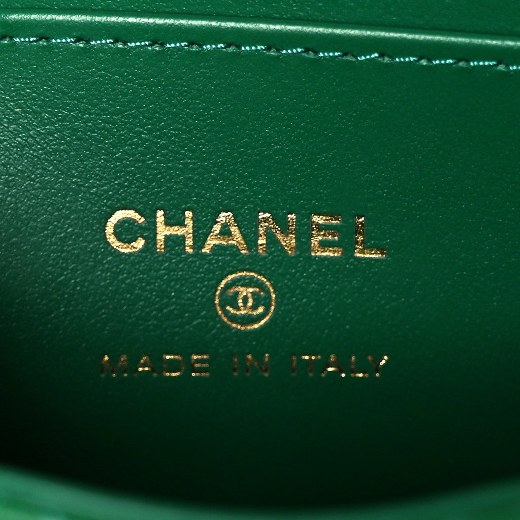 Chanel Shiny Aged Calfskin Quilted Mini Nano Kelly Shopper Green