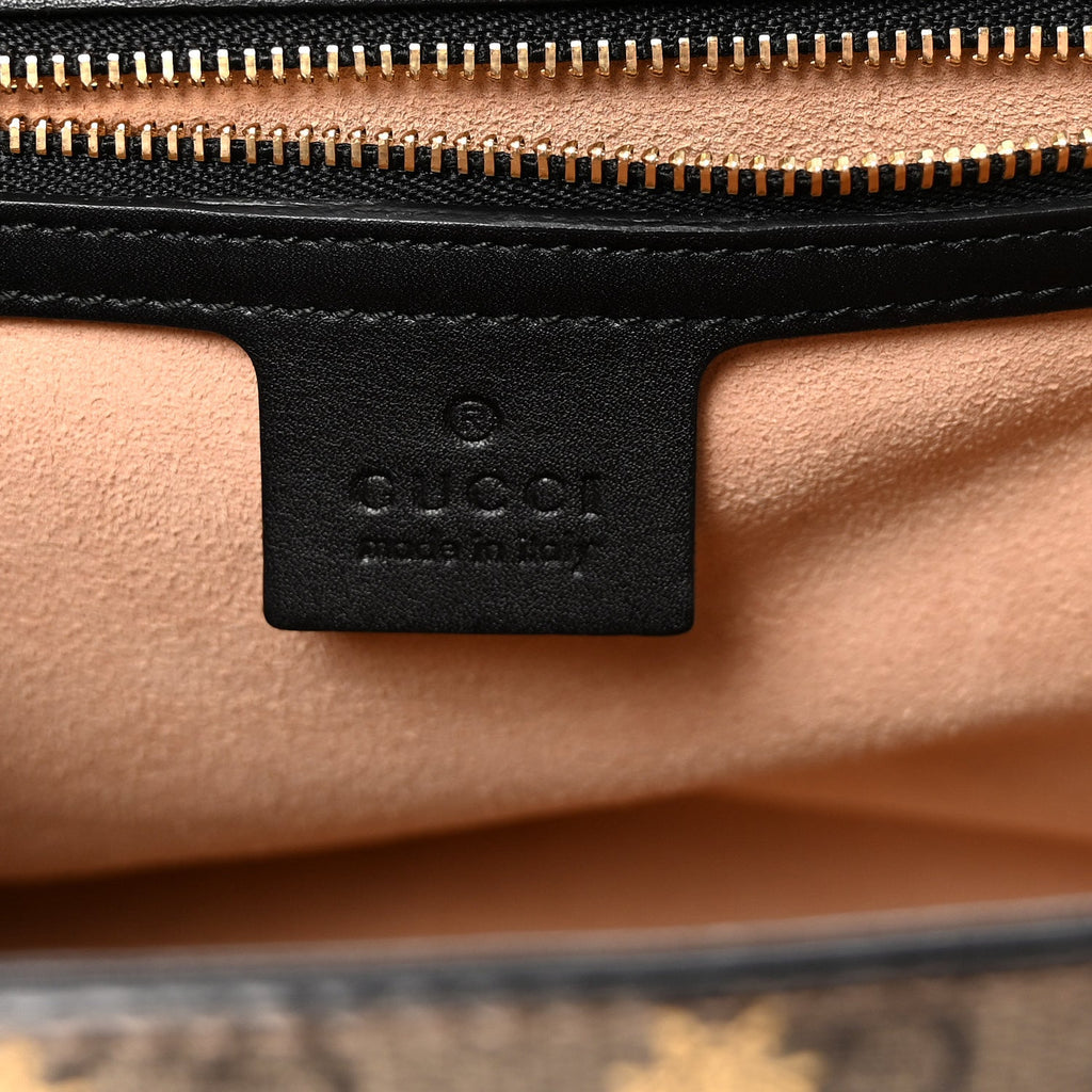 Gucci GG Supreme Monogram Bees Medium Padlock Shoulder Bag Beige Oro Black