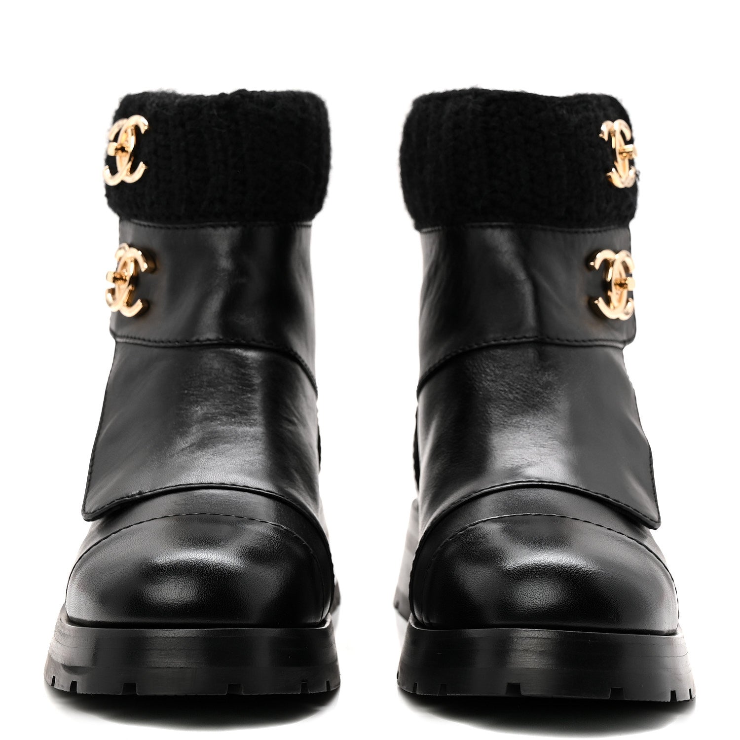 Calfskin Knit CC Short Boots 38 Black