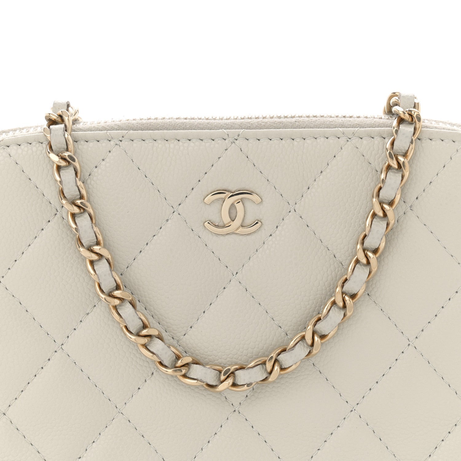 Chanel Caviar Quilted Classic Clutch With Chain Light Grey
