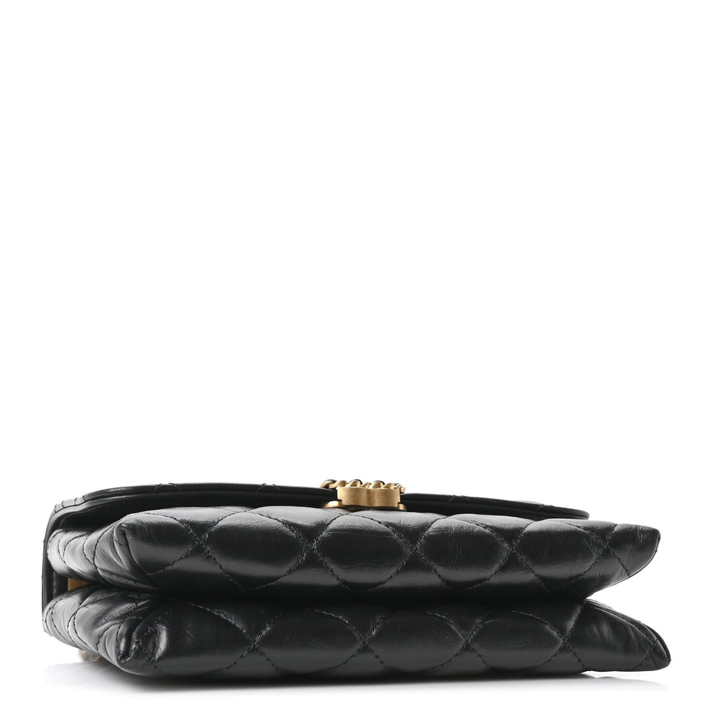 Chanel Lambskin Quilted Chanel 19 Chain Flap Wallet Black