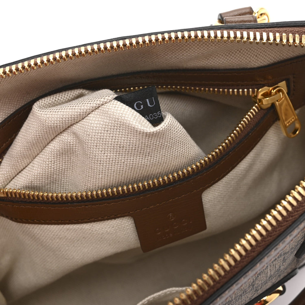 Gucci GG Supreme Monogram Azalea Calfskin Small Horsebit 1955 Top Handle Bag Beige Ebony Brown Sugar