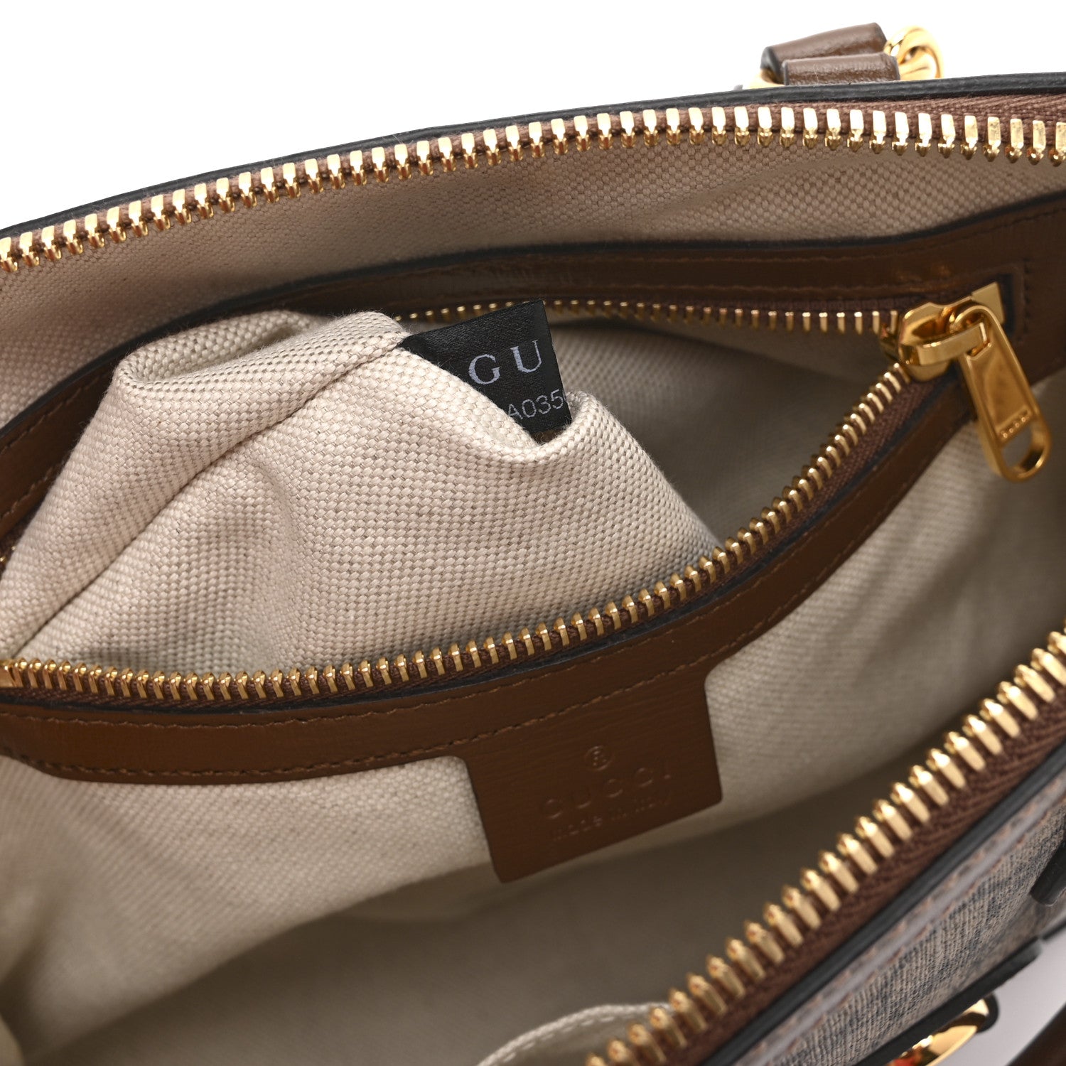 Gucci GG Supreme Monogram Azalea Calfskin Small Horsebit 1955 Top Handle Bag Beige Ebony Brown Sugar