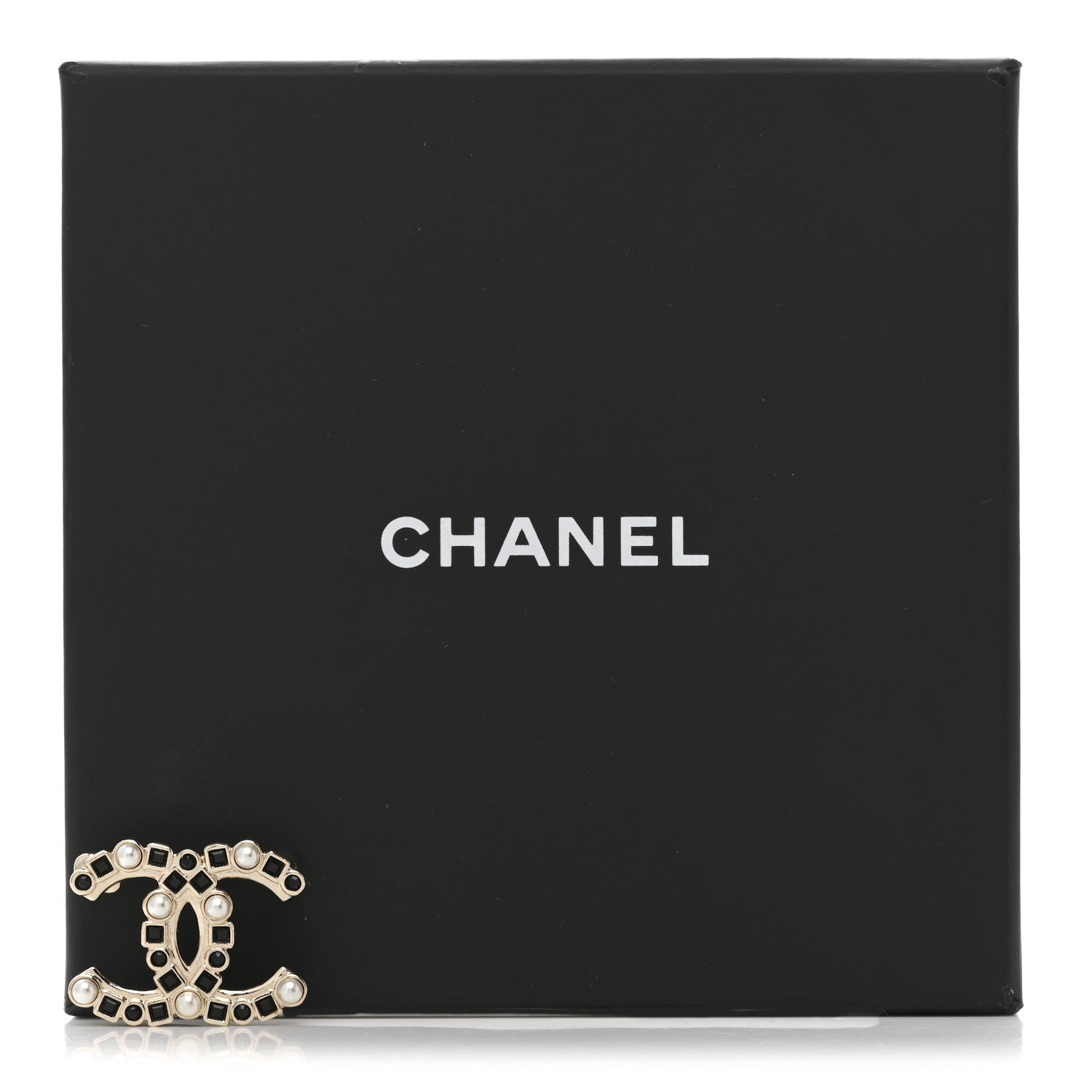Pearl Crystal CC Brooch Black Gold