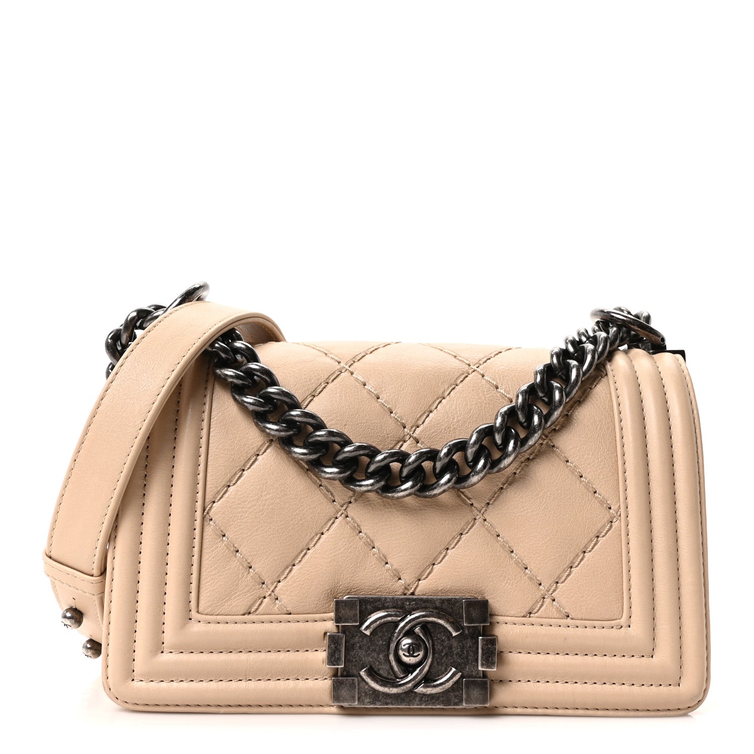 Chanel Calfskin Double Stitch Small Boy Flap Beige