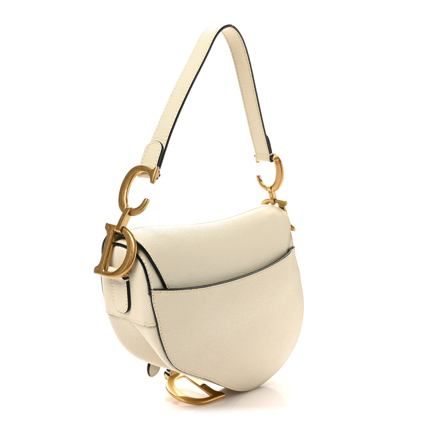 Christian Dior Grained Calfskin Saddle Bag White