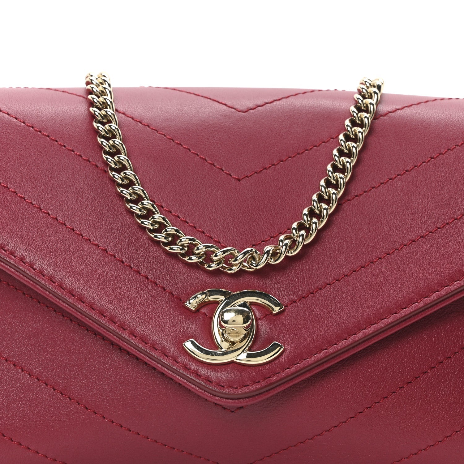 Chanel Calfskin Chevron Stitched Coco Waist Bag Red