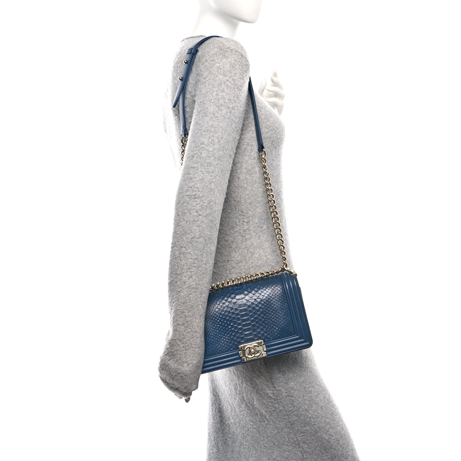 Chanel Snakeskin Medium Boy Flap Blue