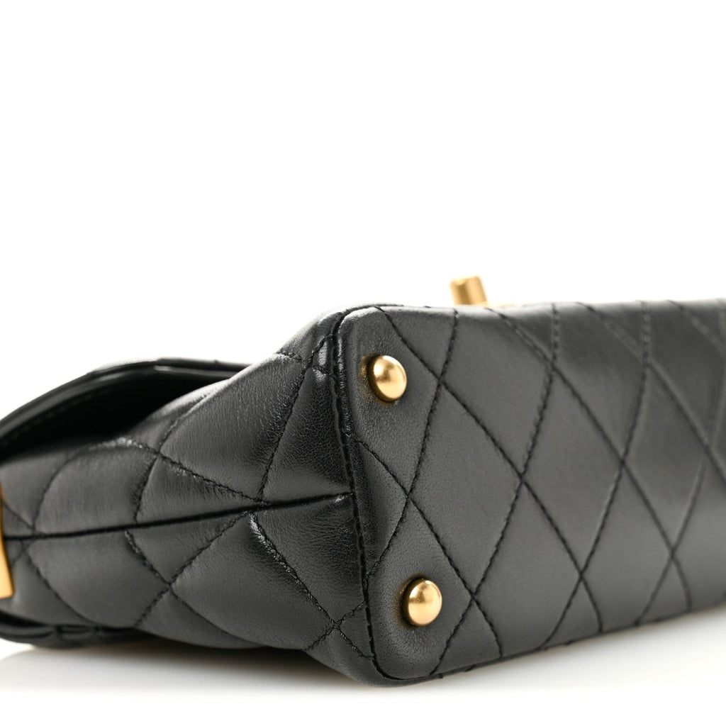 Chanel Lambskin Quilted Mini Flap Top Handle Bag Black