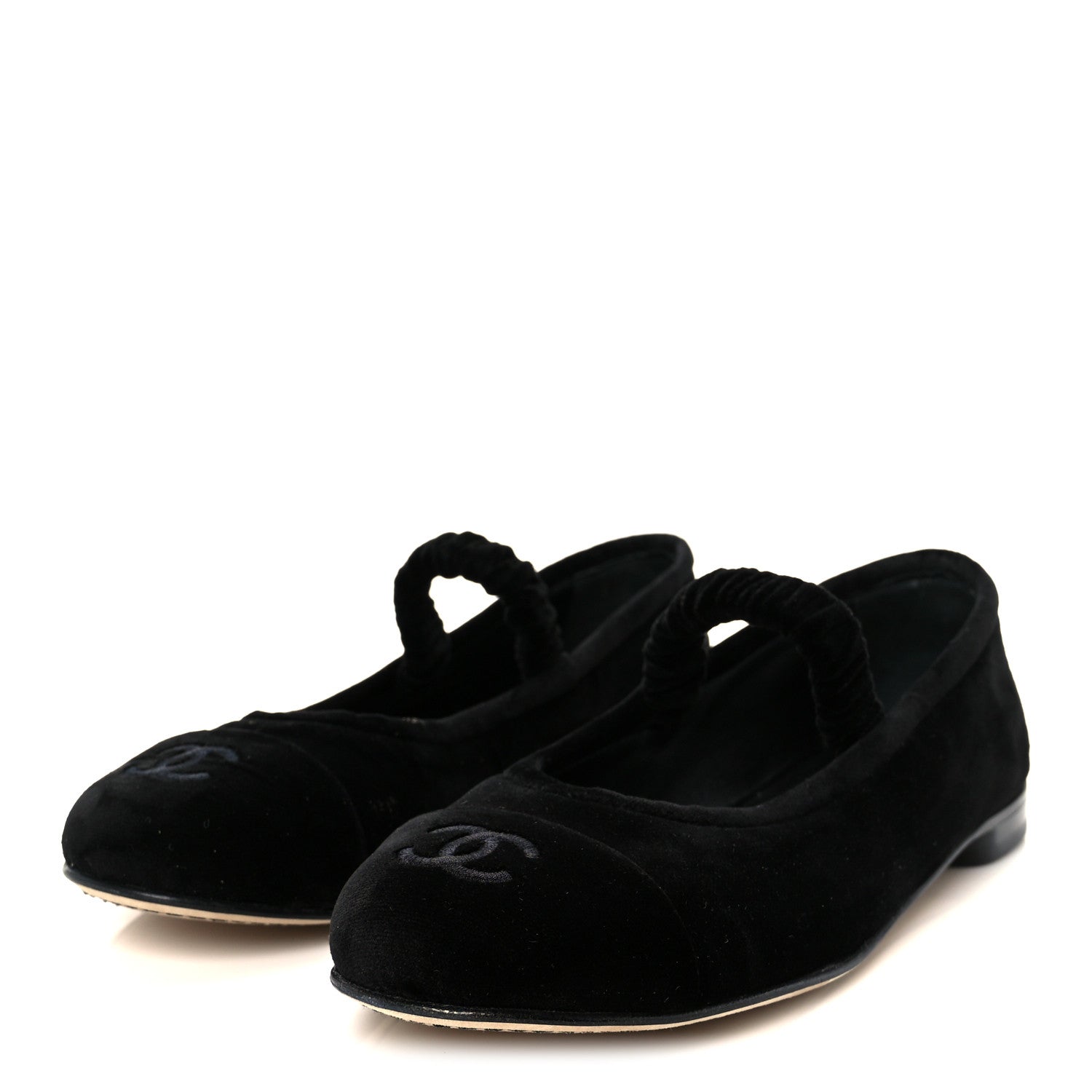 Chanel Velvet Mary Jane Flats 36 Black
